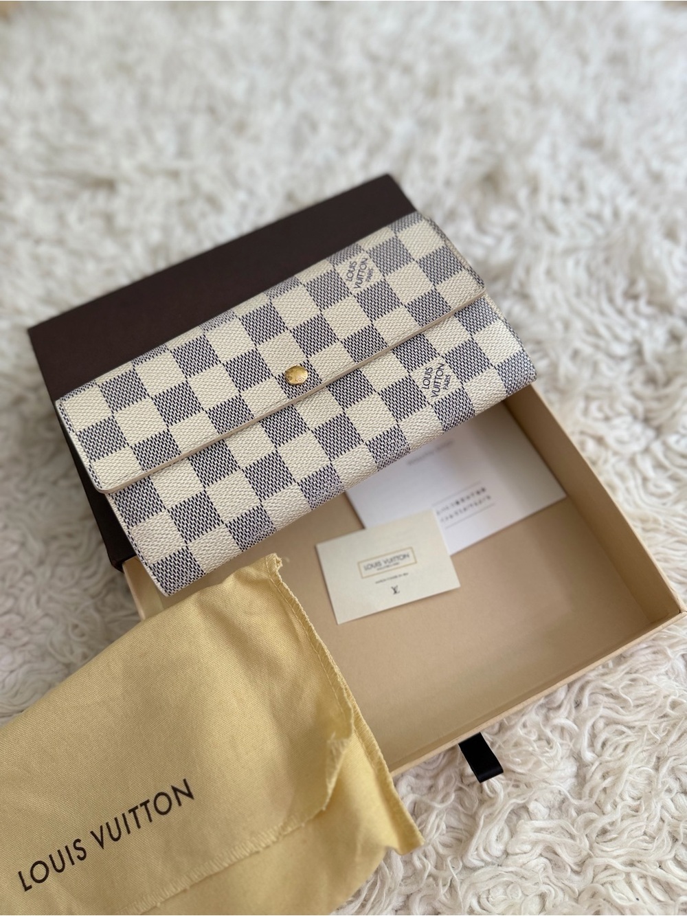 Louis Vuitton Damier Azur Checkered Fold Wallet - Cream & Navy